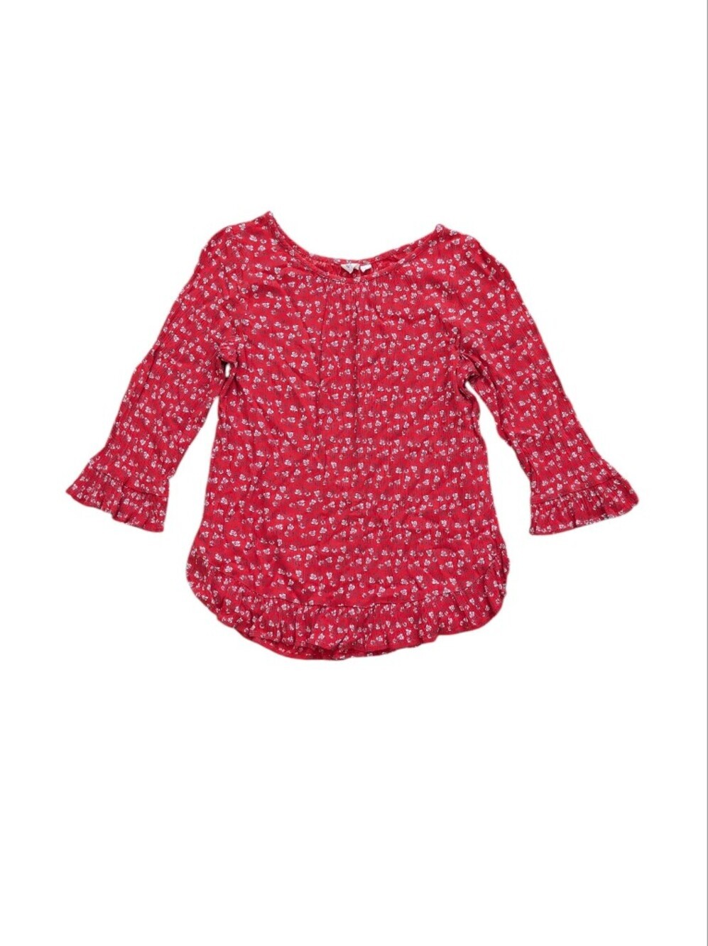 GAP Red Floral Ruffle-Trim Top